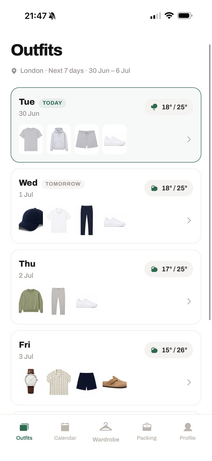 The Dayclo weekly outfit planner with weather